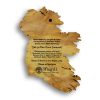 Back of a custom Irish wedding gift - a handmade wooden map of Ireland. Back of map shows an engraved personalised message and info about the piece such as the type of wood and font used.