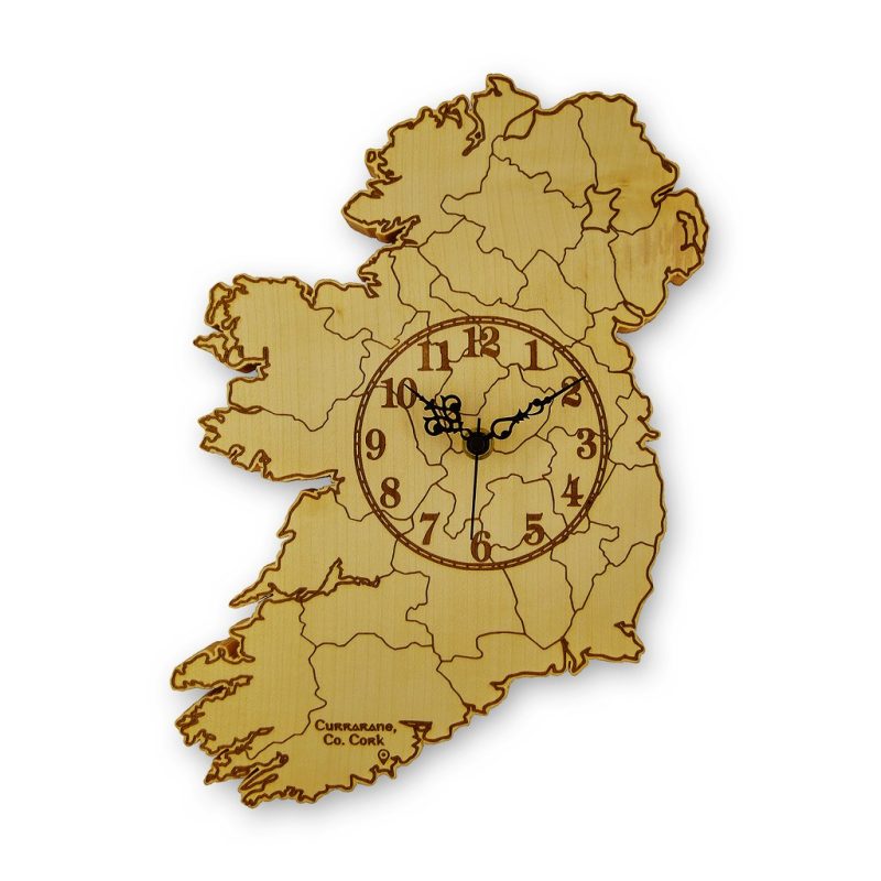 Irish wooden gift wall clock engraved with counties