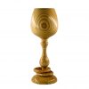Woodturned round wooden Irish wedding goblet with captive rings around stem front view.